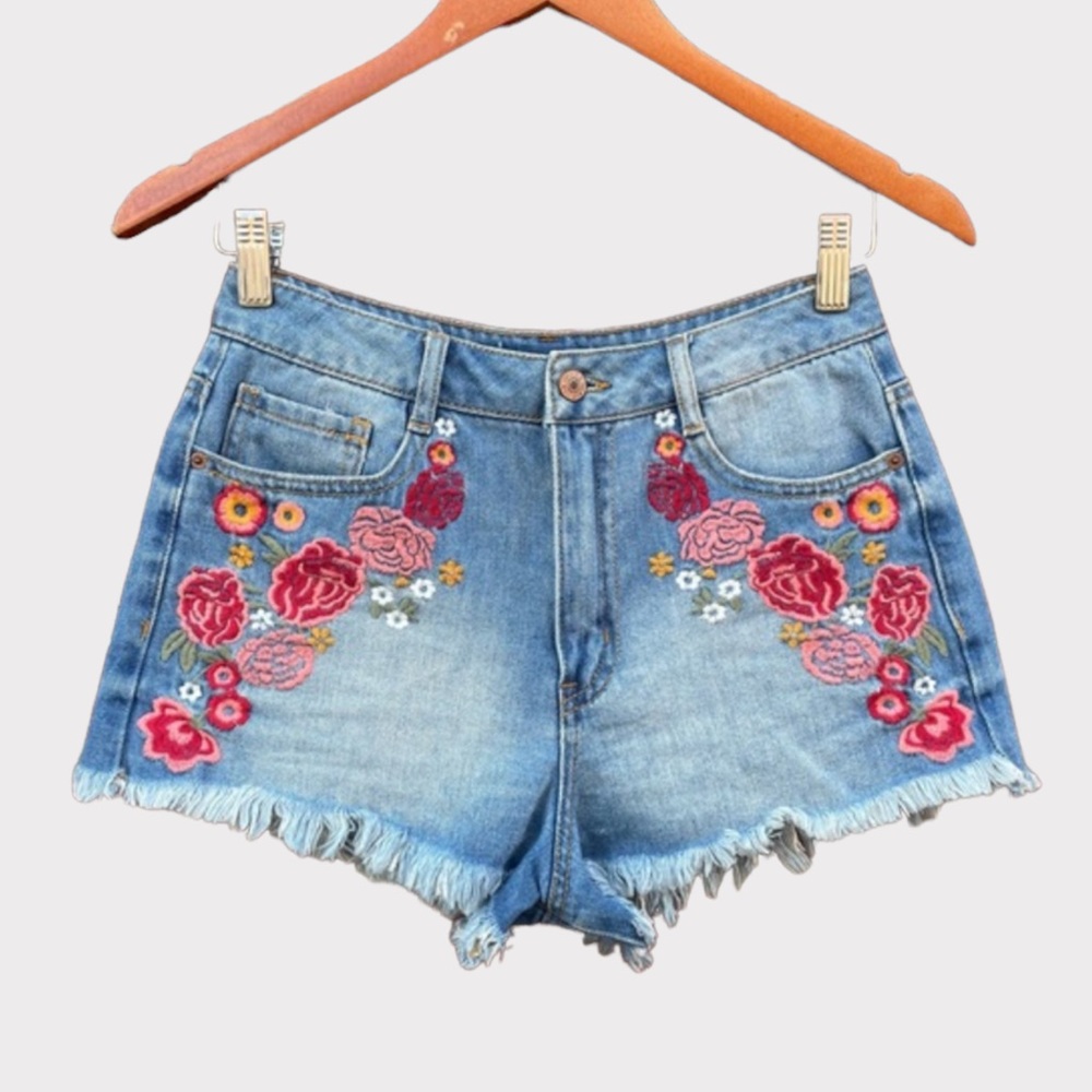 Forever 21 Floral Cut Off Summer Denim Jean Shorts